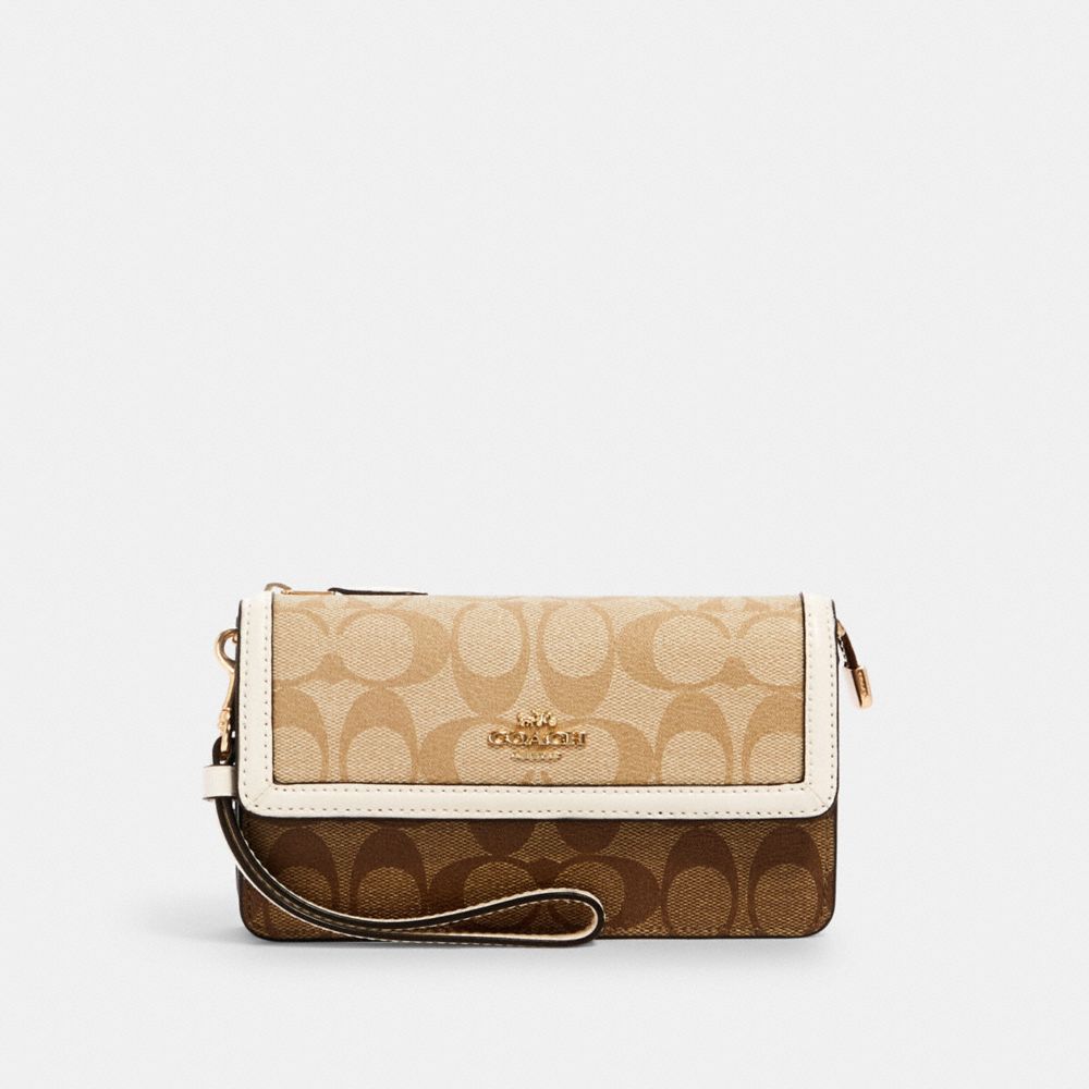 COACH 3133 FOLDOVER WRISTLET IN SIGNATURE CANVAS IM/KHAKI/ LIGHT KHAKI/ CHALK