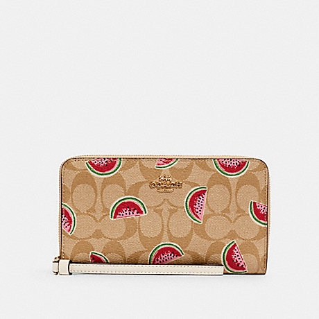 COACH LARGE PHONE WALLET IN SIGNATURE CANVAS WITH WATERMELON PRINT - IM/LT KHAKI/RED MULTI - 3140