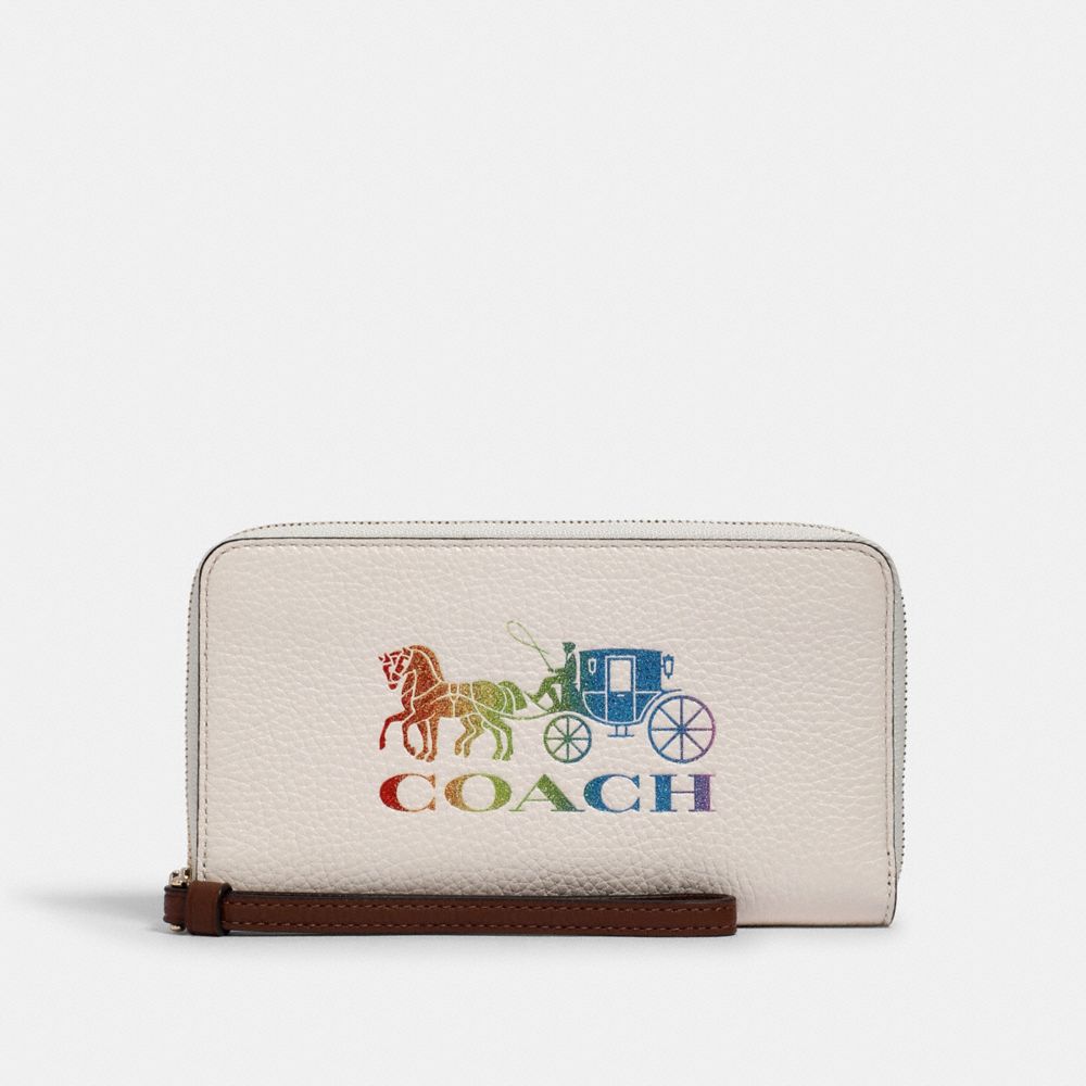 COACH 3147 - LARGE PHONE WALLET WITH RAINBOW HORSE AND CARRIAGE IM/CHALK MULTI