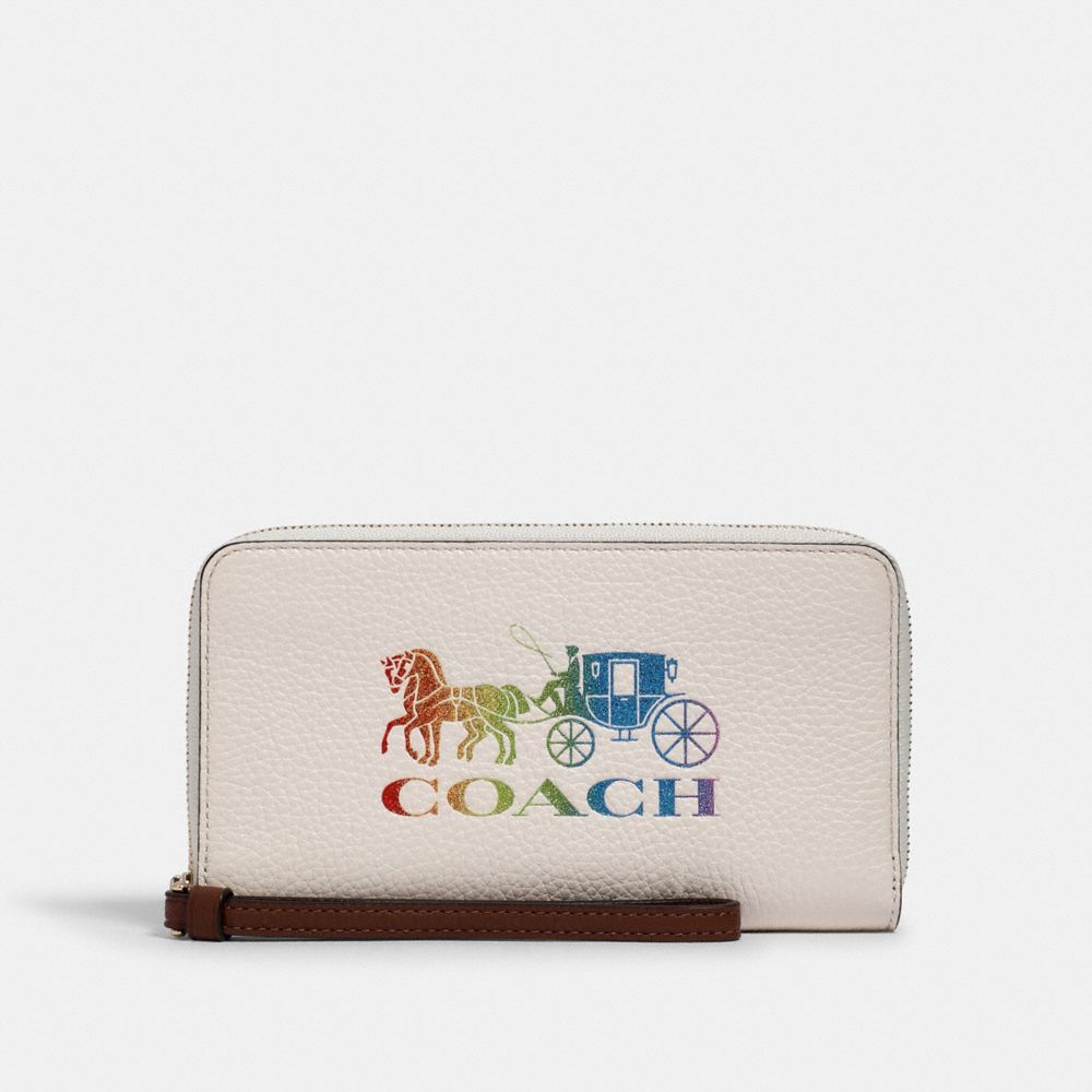 COACH 3147 Large Phone Wallet With Rainbow Horse And Carriage IM/CHALK MULTI