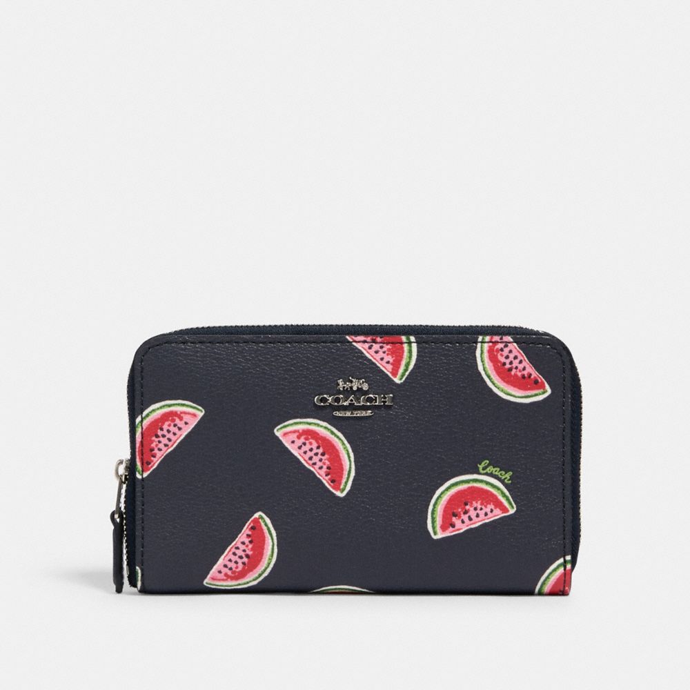 MEDIUM ZIP AROUND WALLET WITH WATERMELON PRINT - 3150 - SV/NAVY RED MULTI