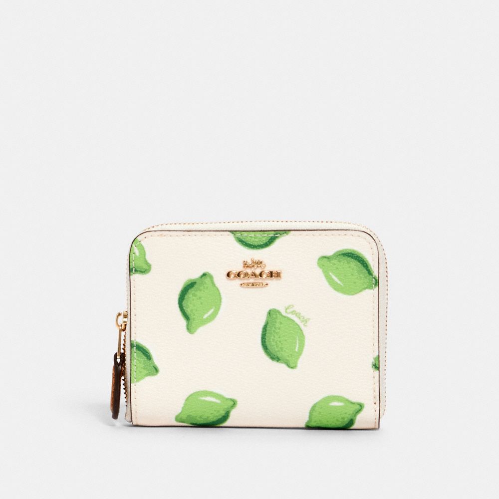 SMALL ZIP AROUND WALLET WITH LIME PRINT - IM/CHALK GREEN MULTI - COACH 3153
