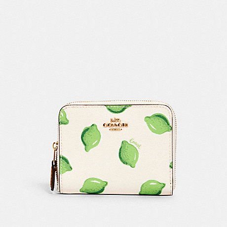 COACH SMALL ZIP AROUND WALLET WITH LIME PRINT - IM/CHALK GREEN MULTI - 3153