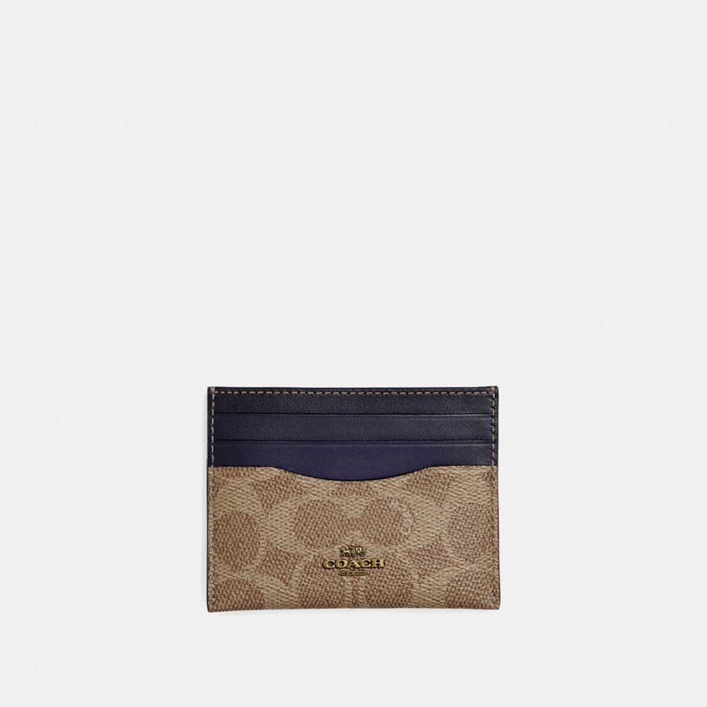 COACH CARD CASE IN COLORBLOCK SIGNATURE CANVAS - TAN/INK/BRASS - 31541