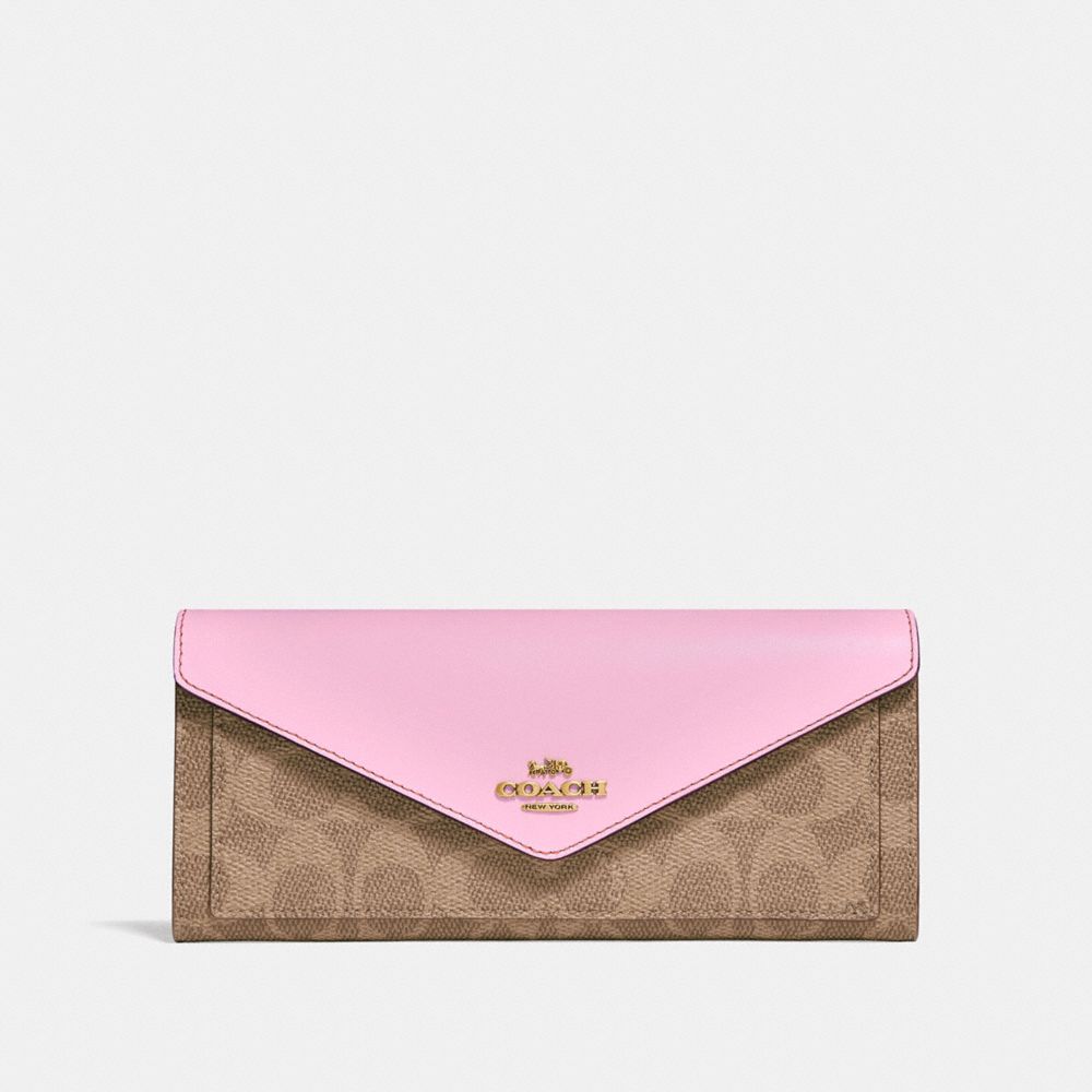 COACH 31547 SOFT WALLET IN COLORBLOCK SIGNATURE CANVAS B4/TAN-BLOSSOM