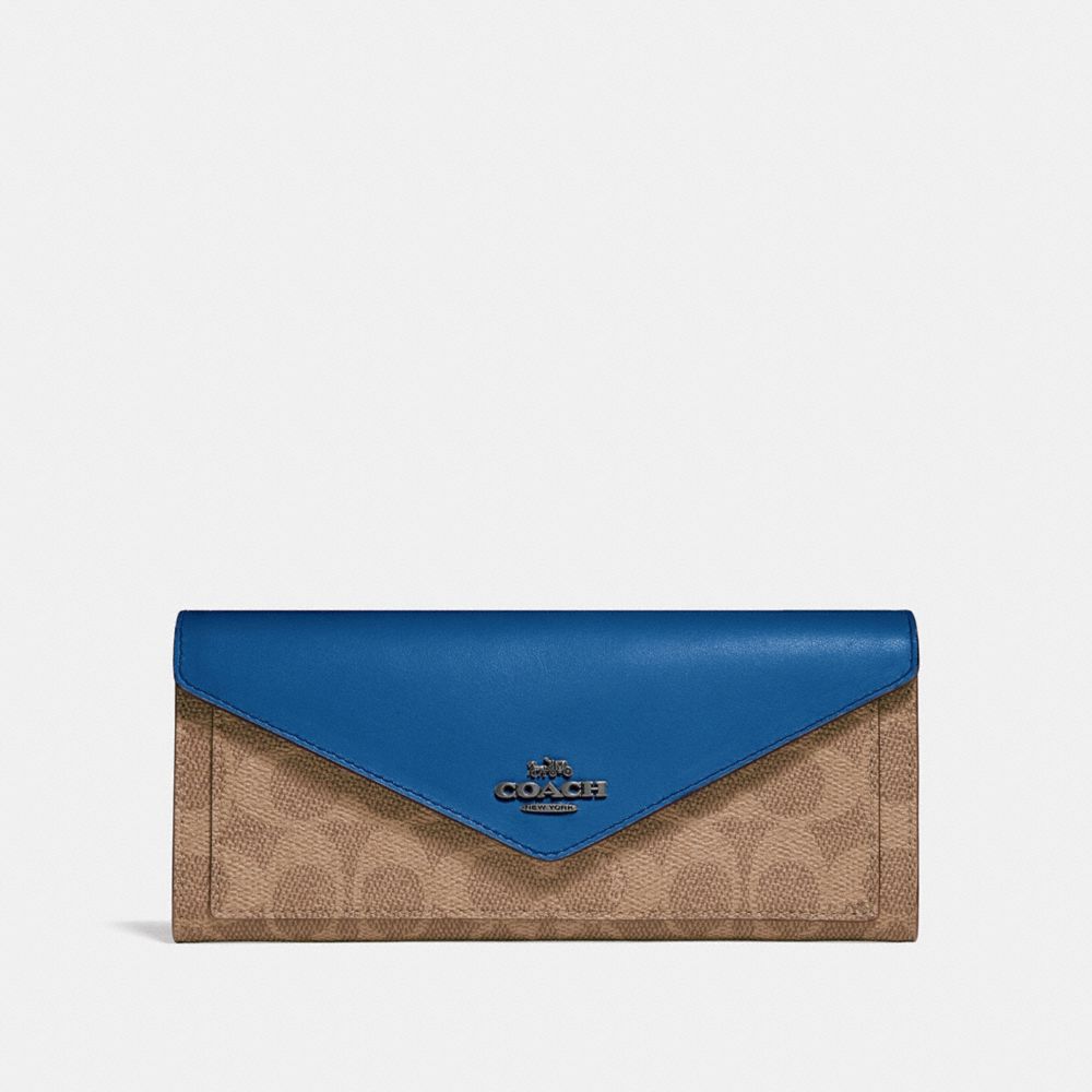 Soft Wallet In Colorblock Signature Canvas - PEWTER/TAN DARK DENIM - COACH 31547