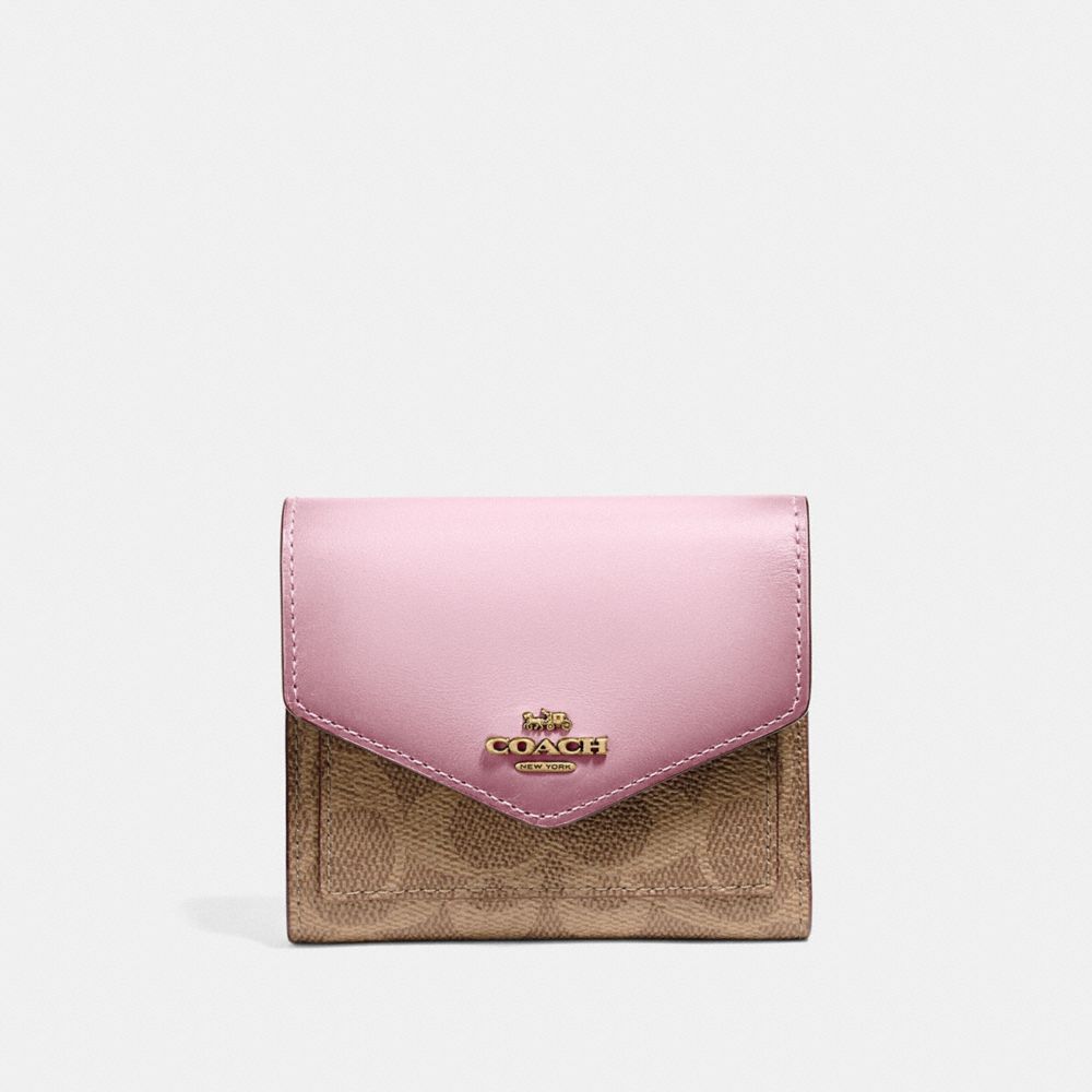 SMALL WALLET IN COLORBLOCK SIGNATURE CANVAS - 31548 - TAN/BLOSSOM/BRASS