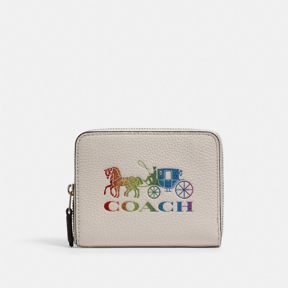 COACH 3155 SMALL ZIP AROUND WALLET WITH RAINBOW HORSE AND CARRIAGE IM/CHALK-MULTI