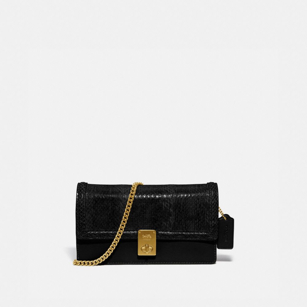 Hutton Clutch In Snakeskin - 3164 - BRASS/BLACK