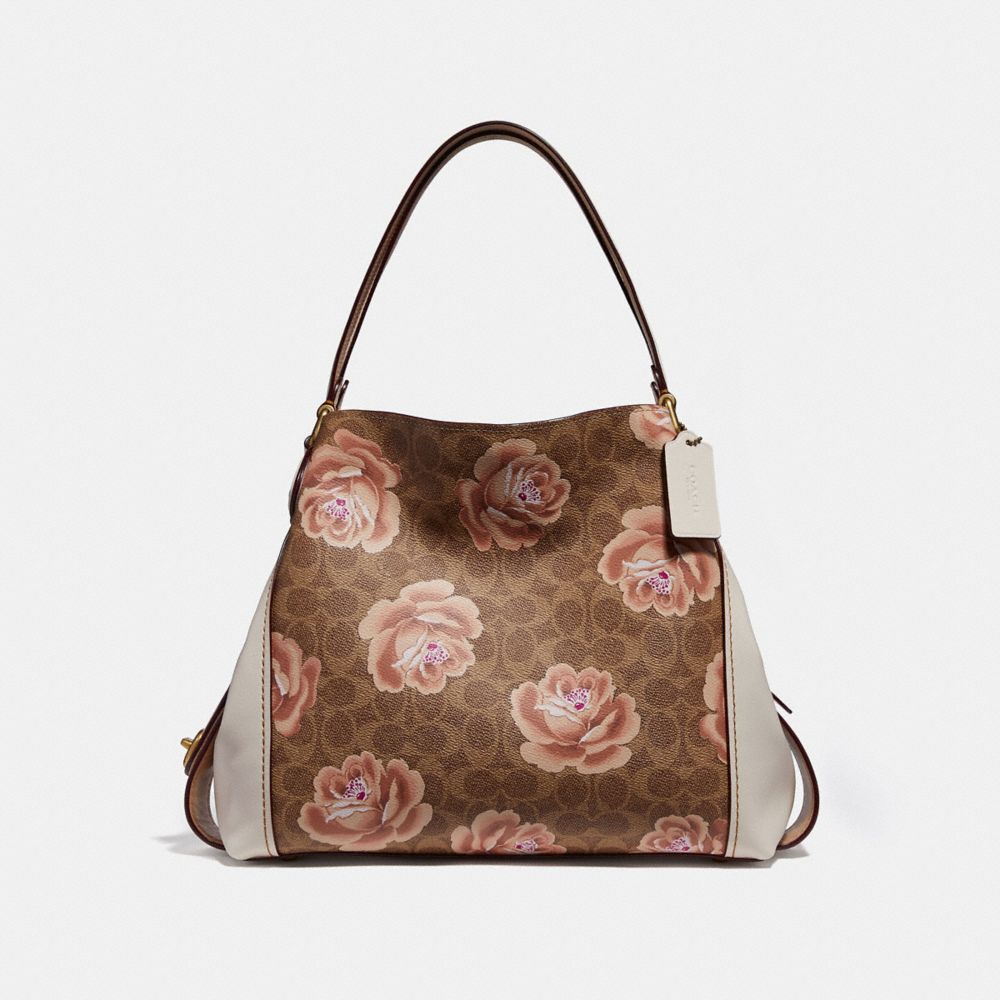 COACH EDIE SHOULDER BAG 31 IN SIGNATURE ROSE PRINT - B4/TAN CHALK - 31699