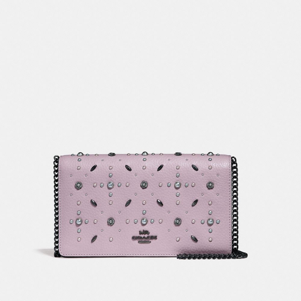 COACH 31731 Callie Foldover Chain Clutch With Prairie Rivets BLACK COPPER/ICE PURPLE