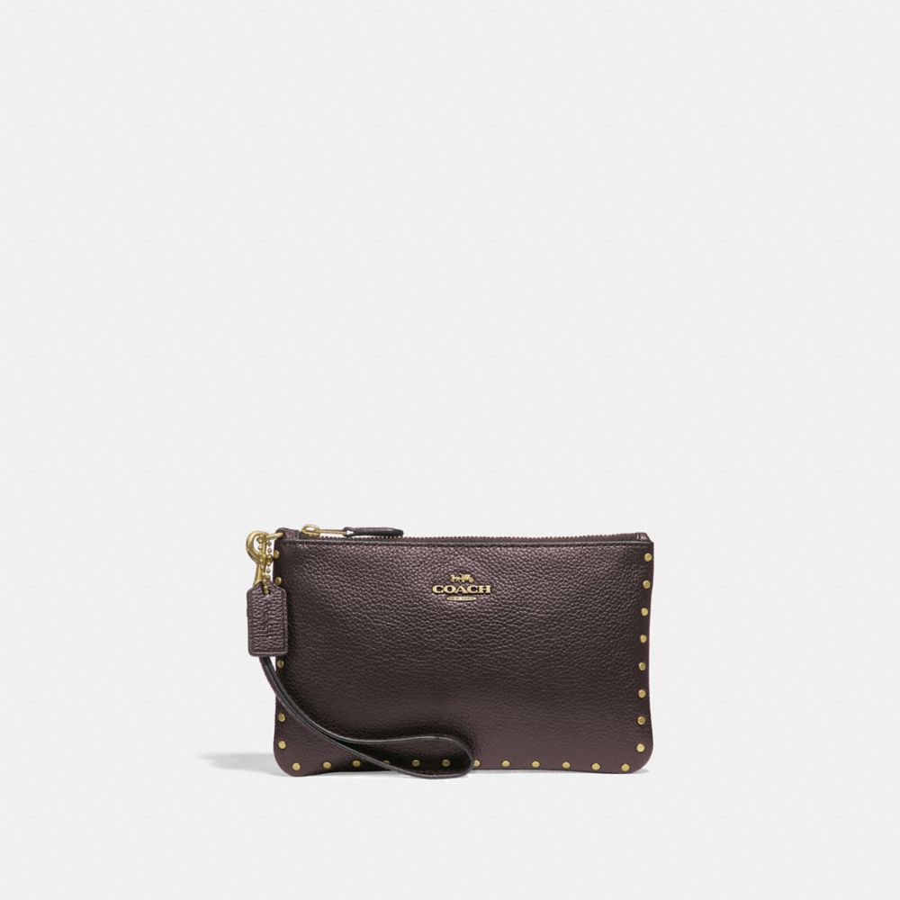 COACH SMALL WRISTLET WITH RIVETS - OXBLOOD/BRASS - 31794