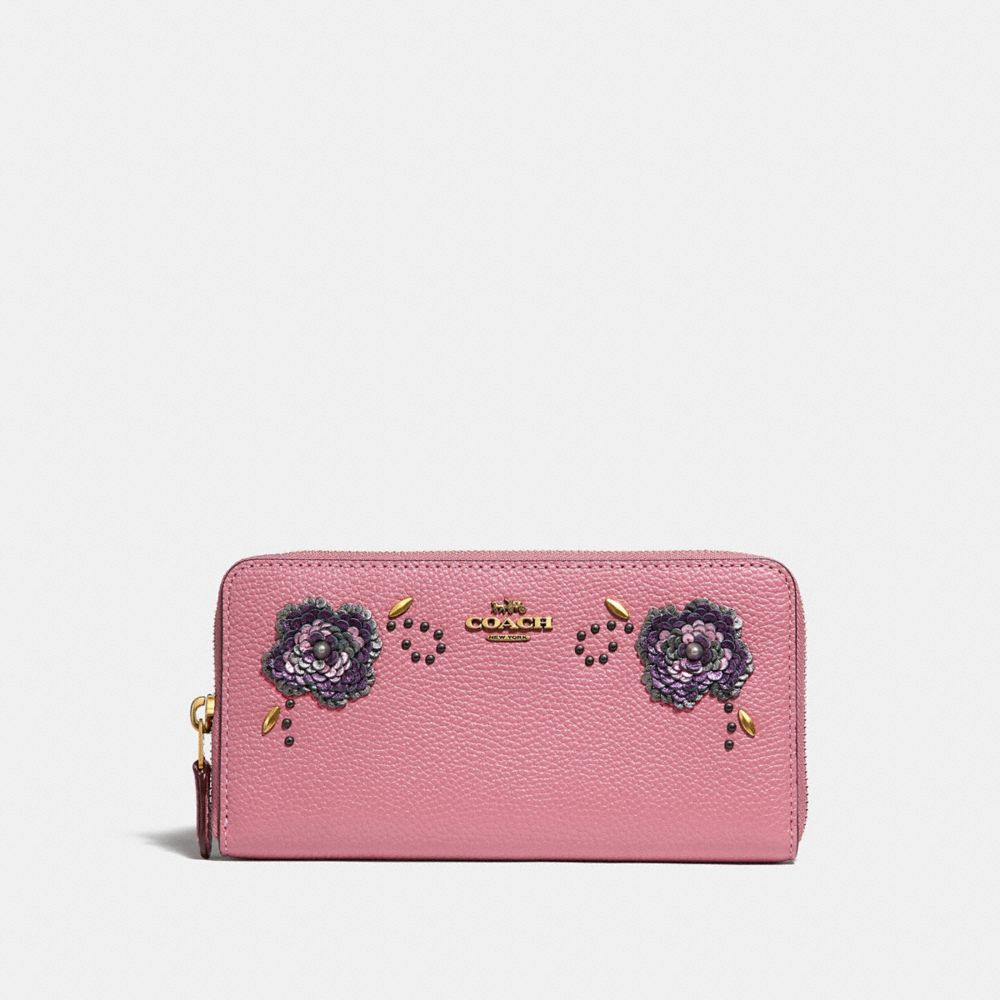 COACH 31814 - ACCORDION ZIP WALLET WITH LEATHER SEQUIN APPLIQUE ROSE/BRASS