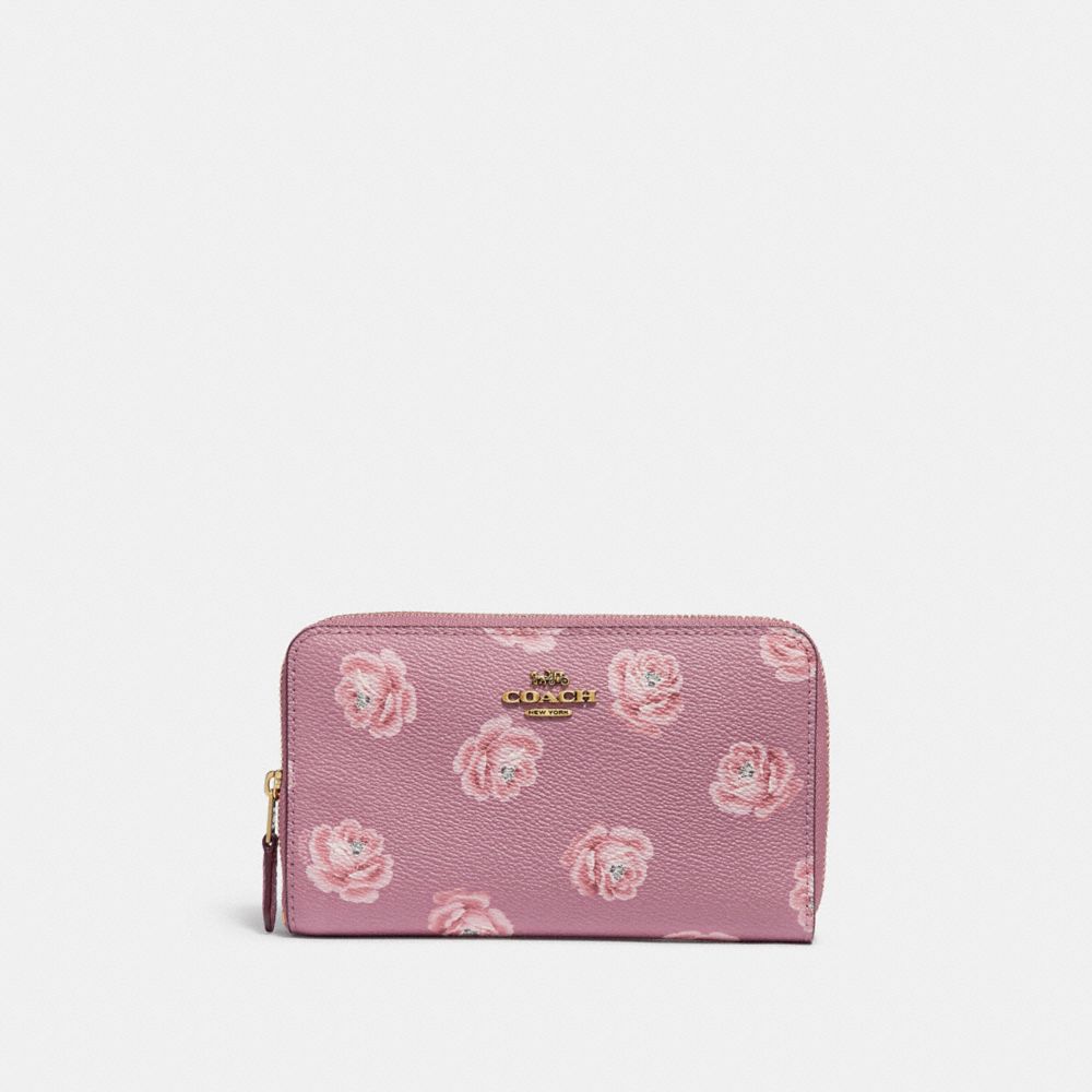 COACH 31818 Medium Zip Around Wallet With Rose Print B4/ROSE ROSE PRINT
