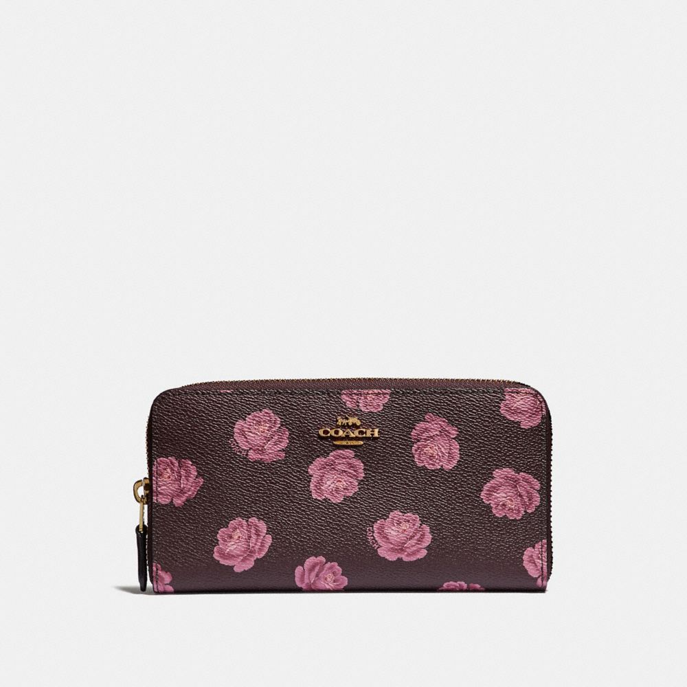 COACH 31823 ACCORDION ZIP WALLET WITH ROSE PRINT GD/OXBLOOD-ROSE-PRINT