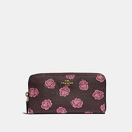 COACH 31823 ACCORDION ZIP WALLET WITH ROSE PRINT GD/OXBLOOD-ROSE-PRINT