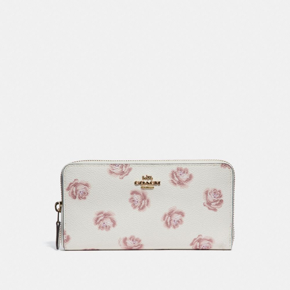 COACH 31823 - ACCORDION ZIP WALLET WITH ROSE PRINT CHALK ROSE PRINT/LIGHT GOLD