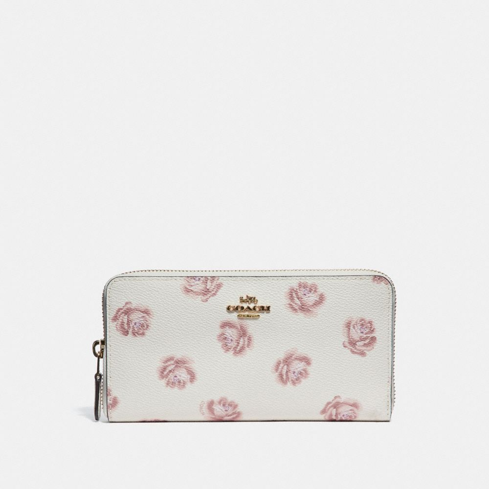 COACH 31823 Accordion Zip Wallet With Rose Print CHALK ROSE PRINT/LIGHT GOLD