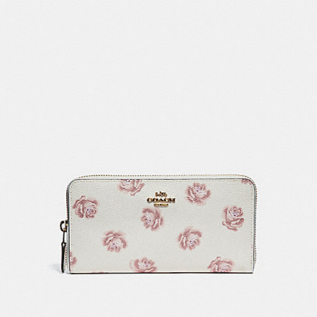 COACH ACCORDION ZIP WALLET WITH ROSE PRINT - CHALK ROSE PRINT/LIGHT GOLD - 31823