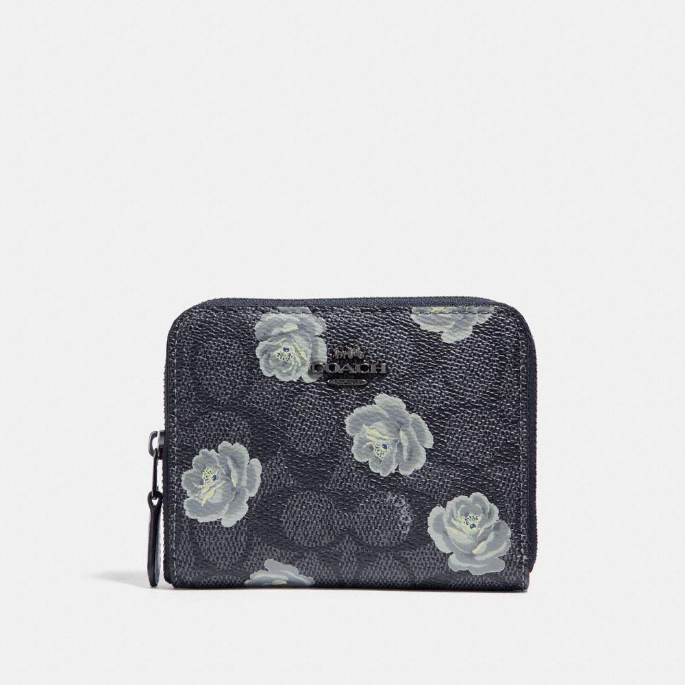 COACH 31825 - SMALL ZIP AROUND WALLET IN SIGNATURE ROSE PRINT DK/CHARCOAL SKY