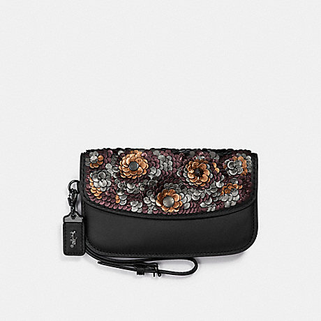 COACH 31833 CLUTCH WITH LEATHER SEQUIN BLACK/BLACK-COPPER