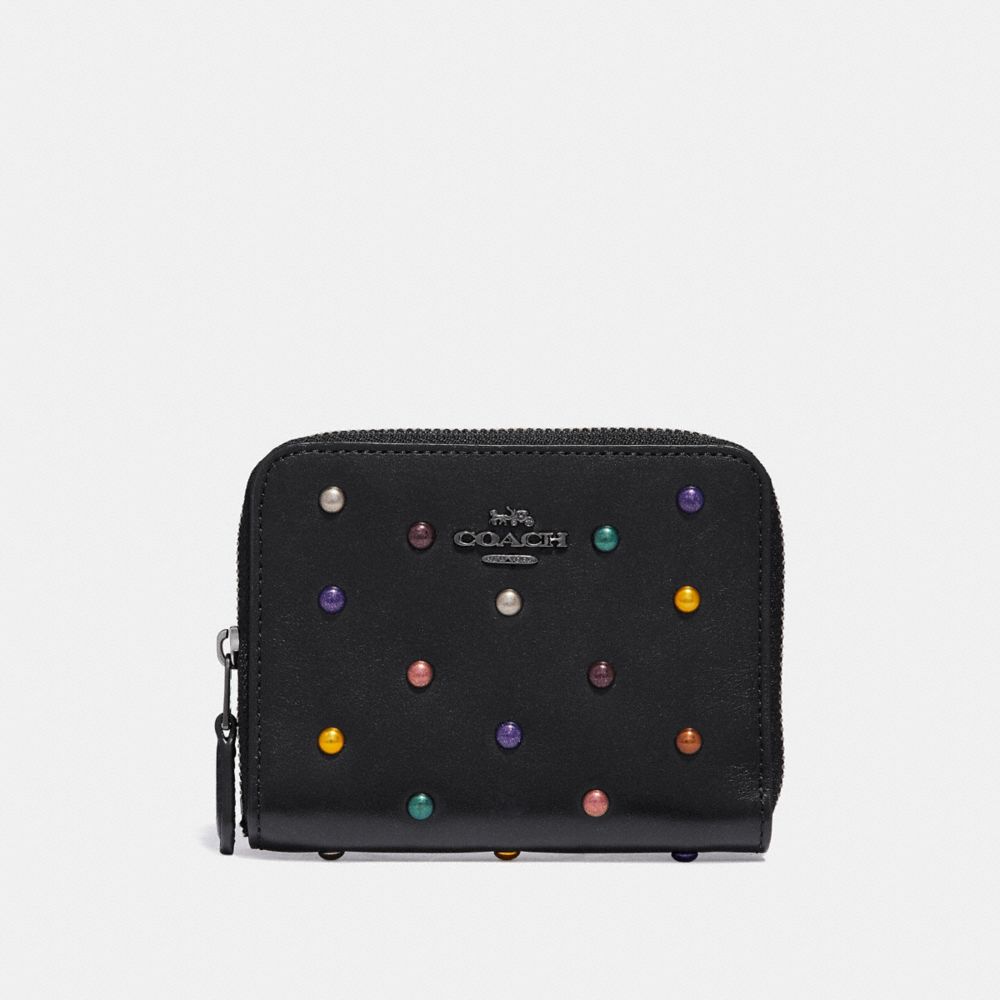 COACH 31839 - SMALL ZIP AROUND WALLET WITH RAINBOW RIVETS DK/BLACK