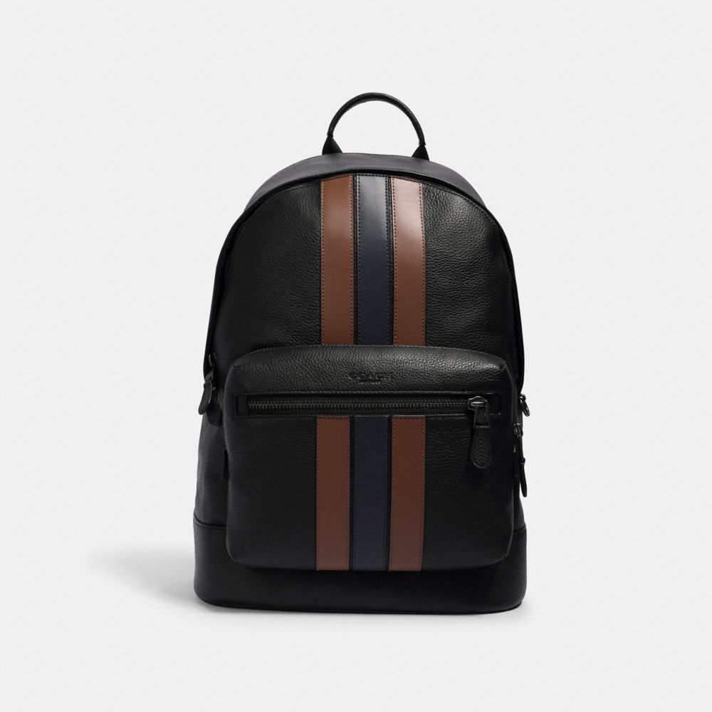 COACH 3184 West Backpack With Pieced Varsity Stripe QB/BLACK SADDLE/MIDNIGHT