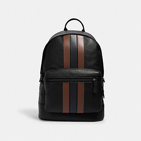 COACH 3184 WEST BACKPACK WITH PIECED VARSITY STRIPE QB/BLACK SADDLE/MIDNIGHT