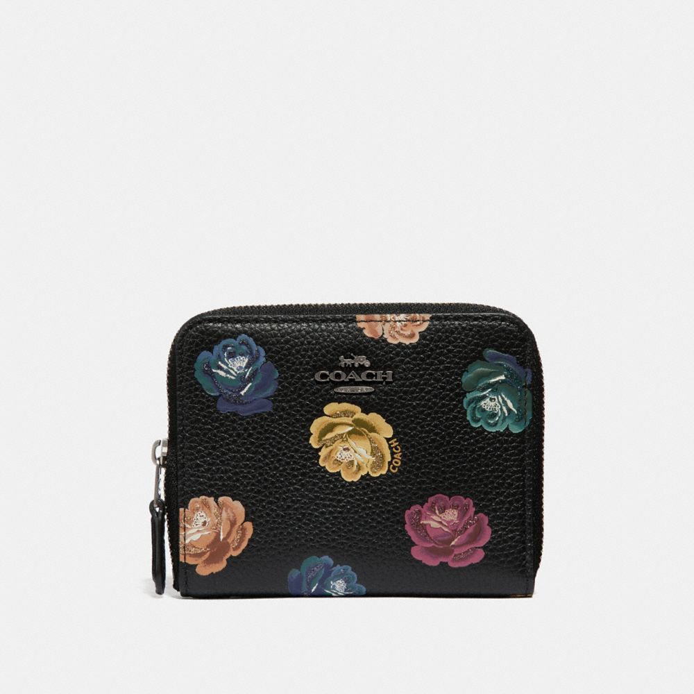 COACH 31850 Small Zip Around Wallet With Rainbow Rose Print DK/RAINBOW ROSE PRINT