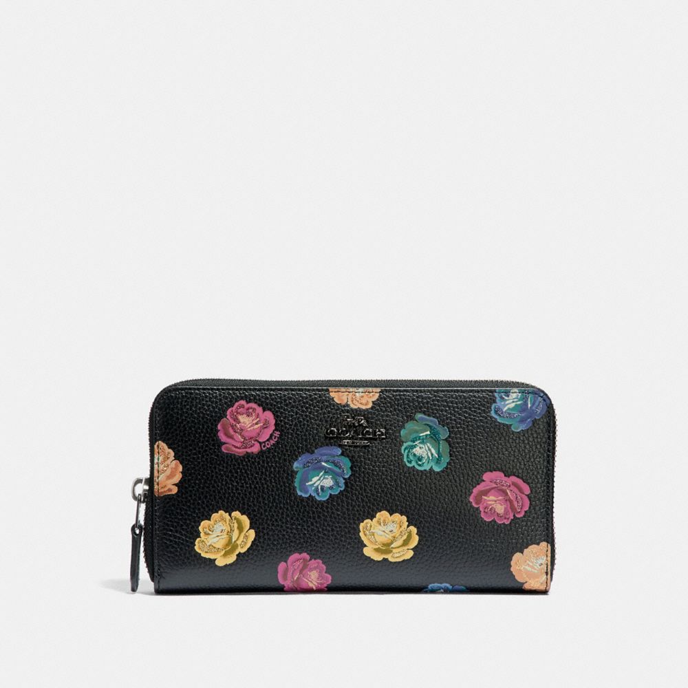 ACCORDION ZIP WALLET WITH RAINBOW ROSE PRINT - RAINBOW ROSE PRINT/DARK GUNMETAL - COACH 31927