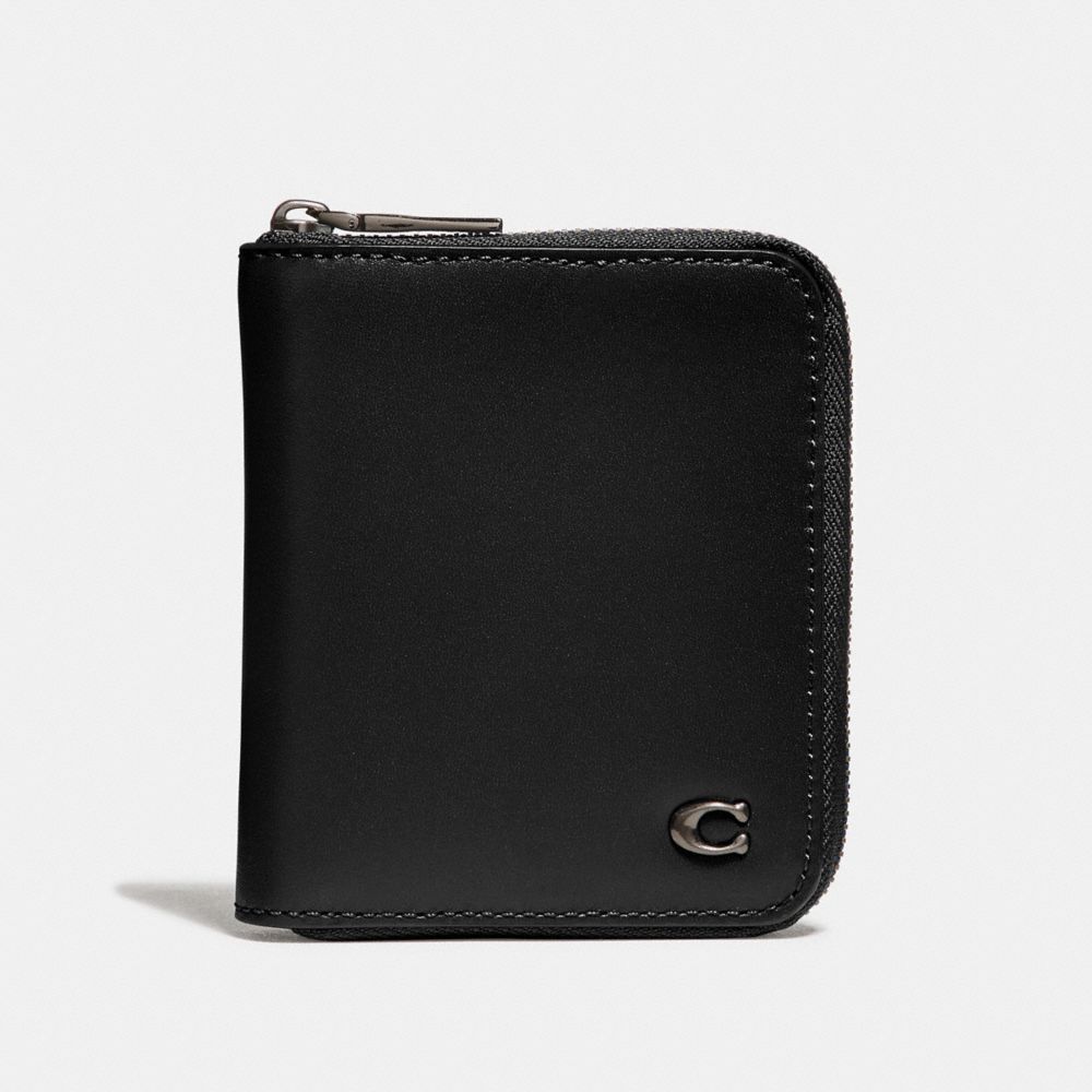 SMALL ZIP AROUND WALLET WITH SIGNATURE HARDWARE - BLACK - COACH 32079