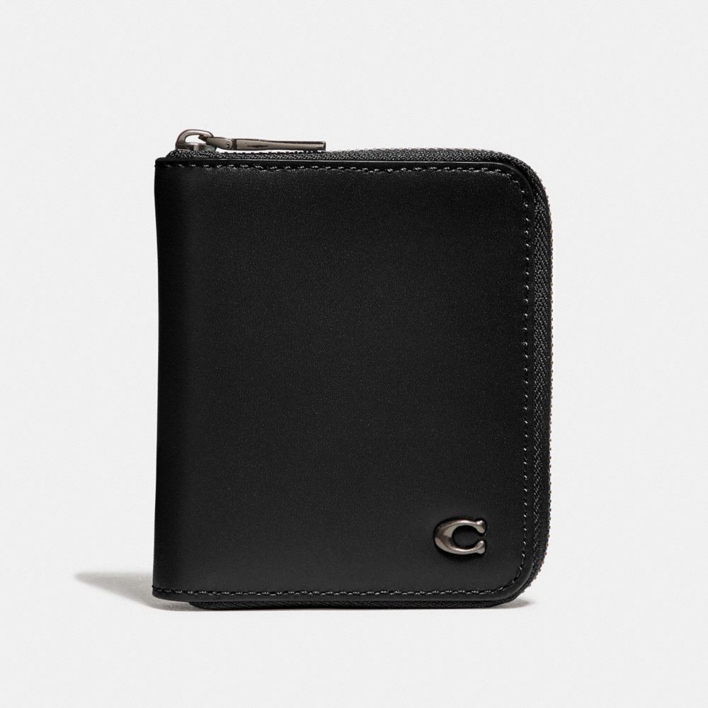 COACH SMALL ZIP AROUND WALLET WITH SIGNATURE HARDWARE - BLACK - 32079