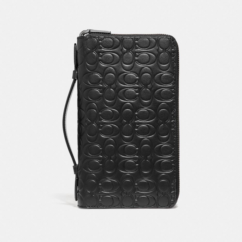 Double Zip Travel Organizer In Signature Leather - BLACK - COACH 32160