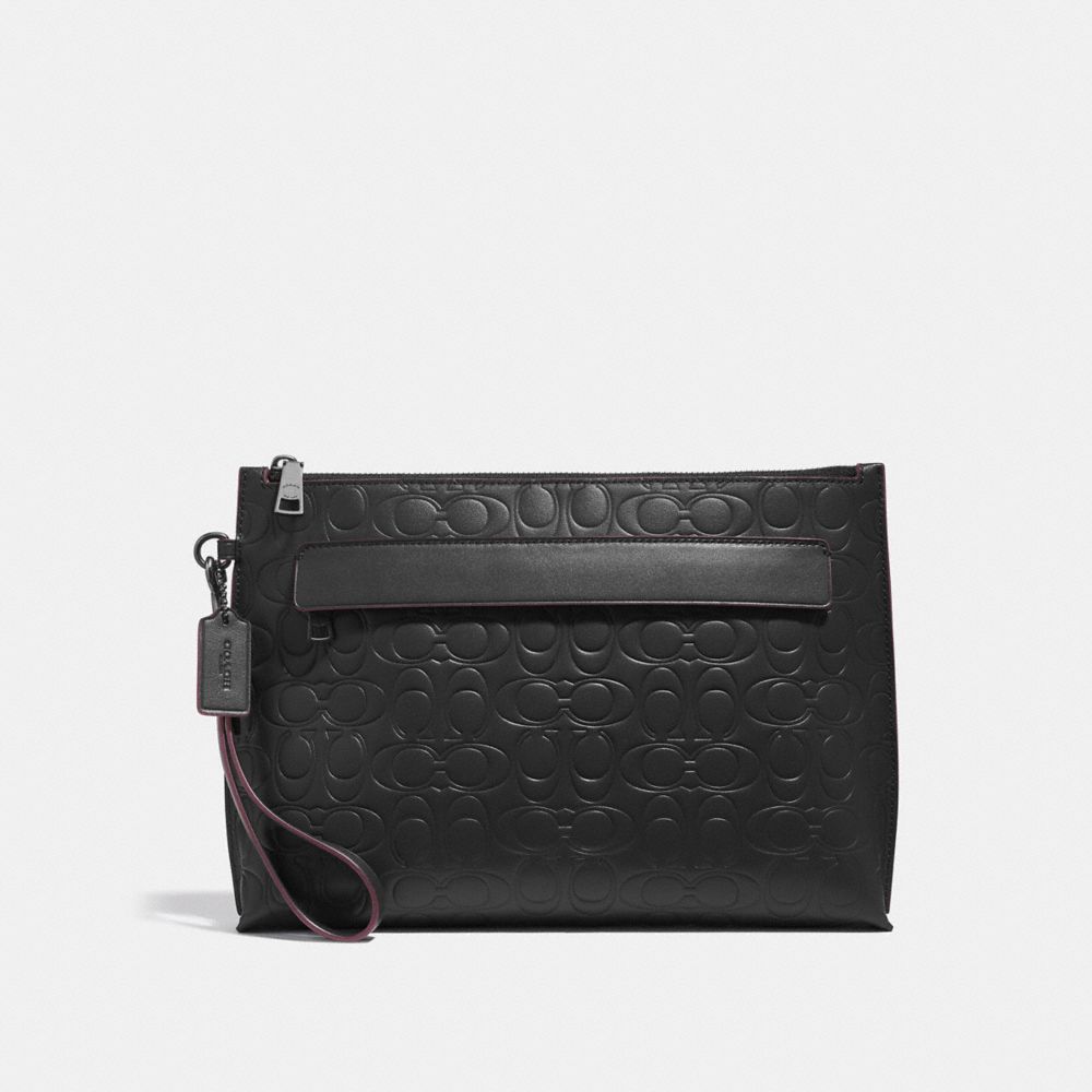 Pouch In Signature Leather - BLACK - COACH 32162