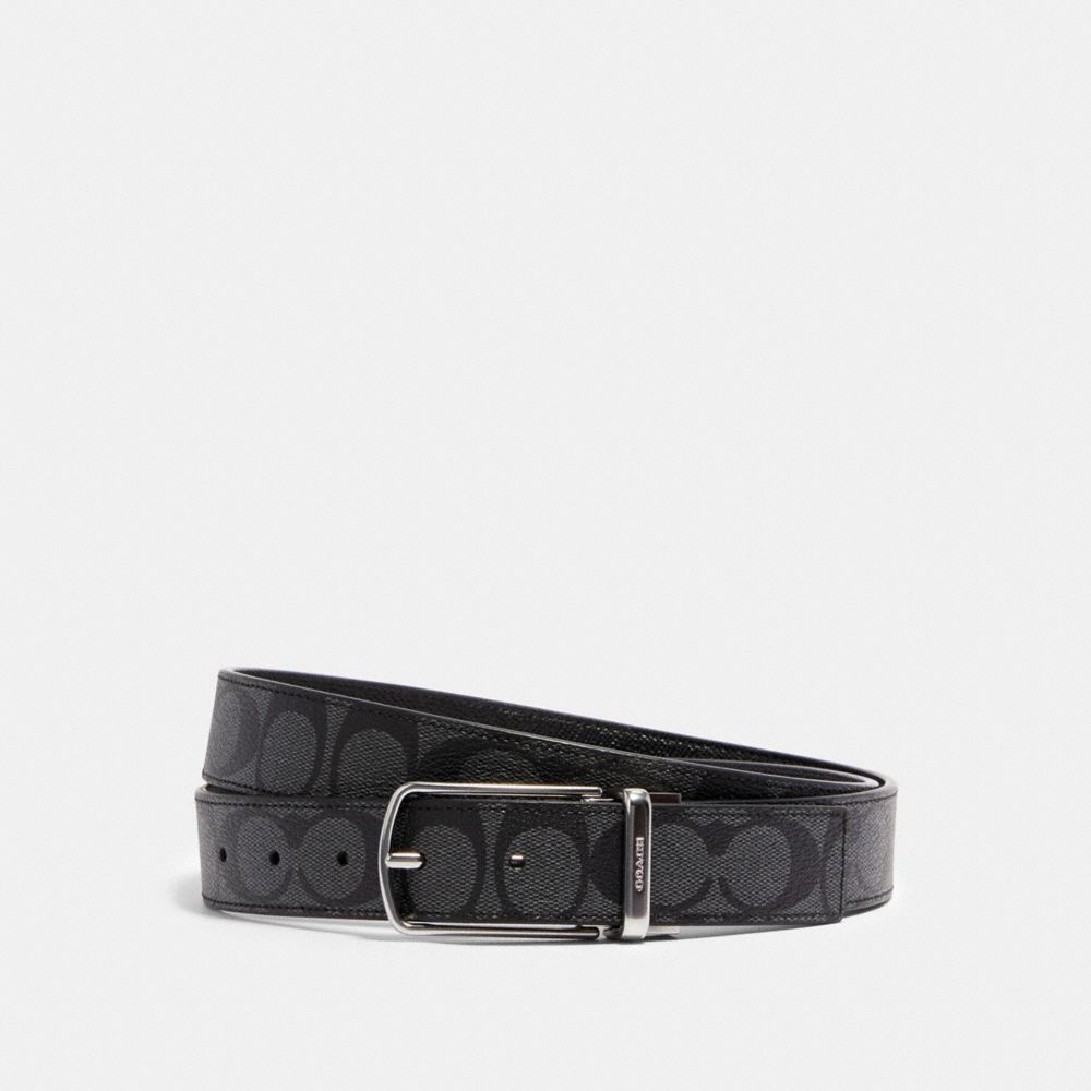 COACH 321 SKINNY BUCKLE CUT-TO-SIZE REVERSIBLE DRESS BELT, 32MM SV/CHARCOAL-BLACK