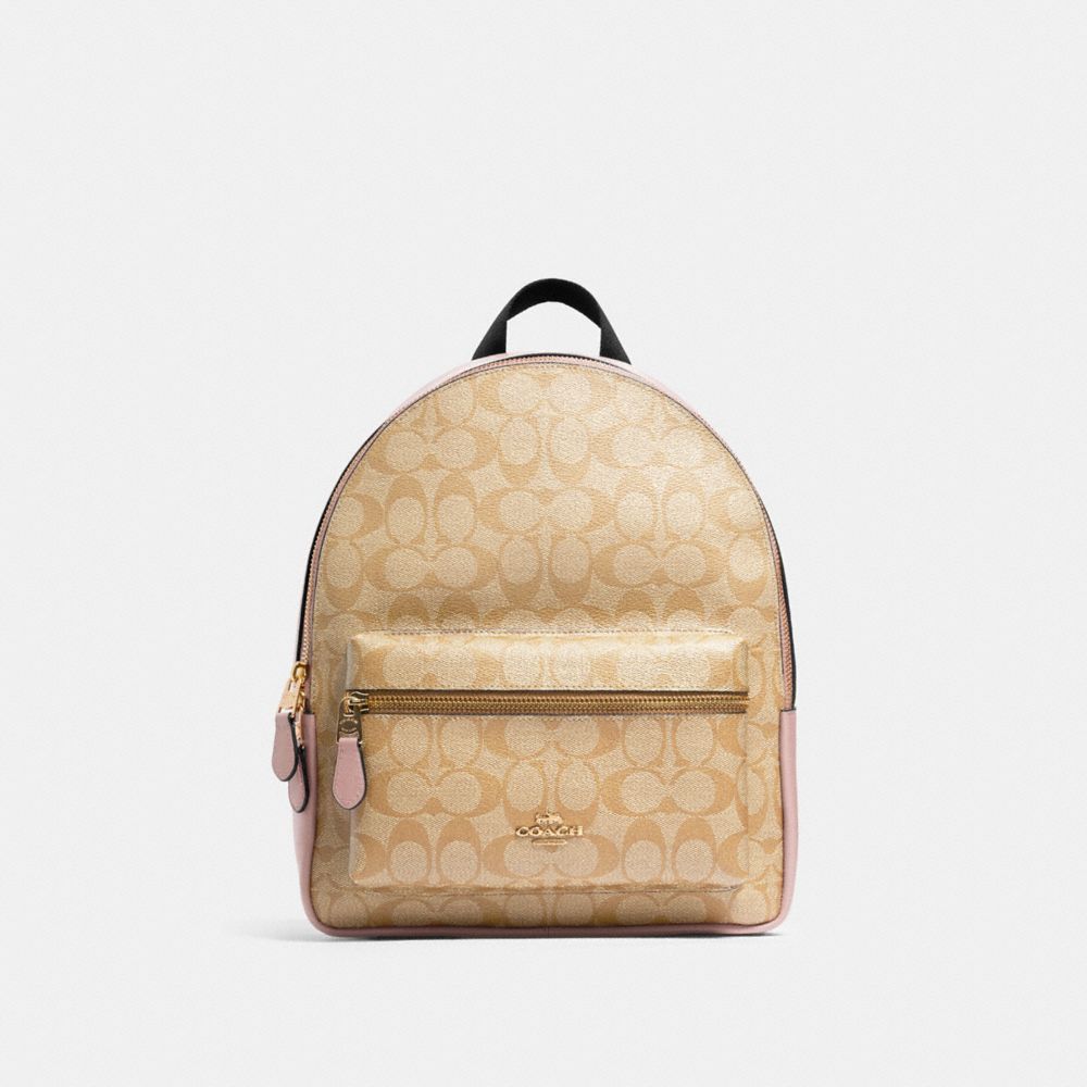 MEDIUM CHARLIE BACKPACK IN SIGNATURE CANVAS - IM/LIGHT KHAKI BLOSSOM - COACH 32200