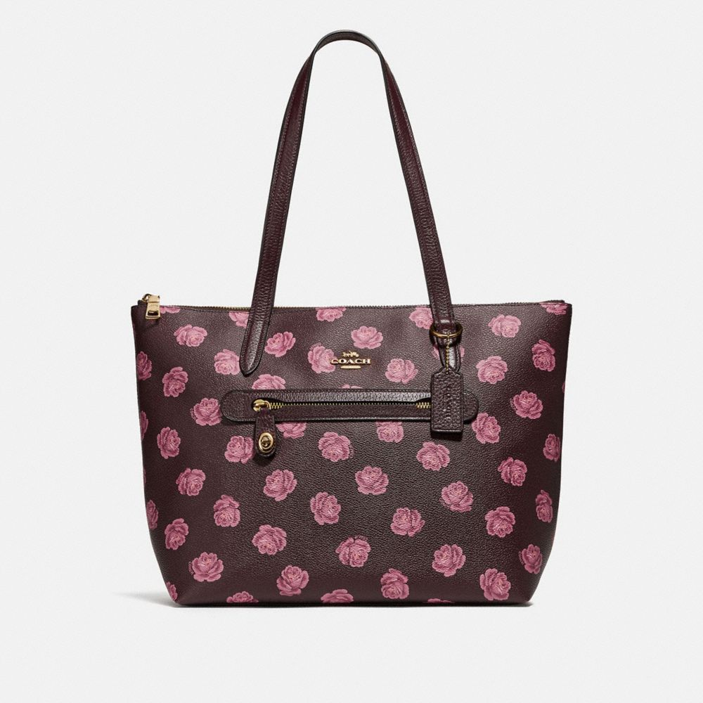 TAYLOR TOTE WITH ROSE PRINT - 32310 - GD/OXBLOOD