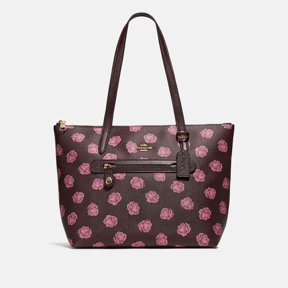 COACH 32310 TAYLOR TOTE WITH ROSE PRINT GD/OXBLOOD