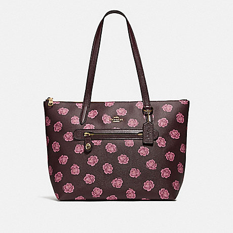COACH 32310 TAYLOR TOTE WITH ROSE PRINT GD/OXBLOOD
