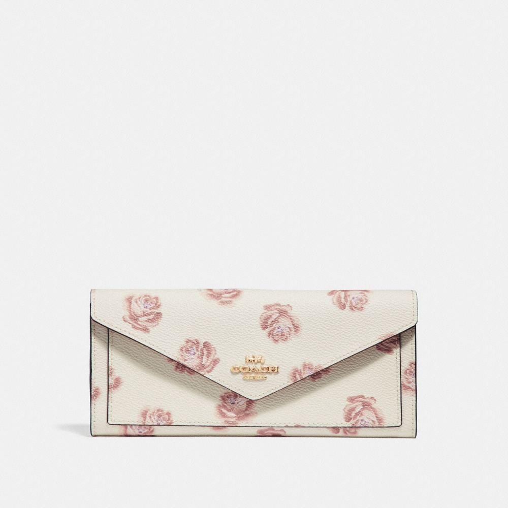 COACH SOFT WALLET WITH ROSE PRINT - CHALK ROSE PRINT/LIGHT GOLD - 32437