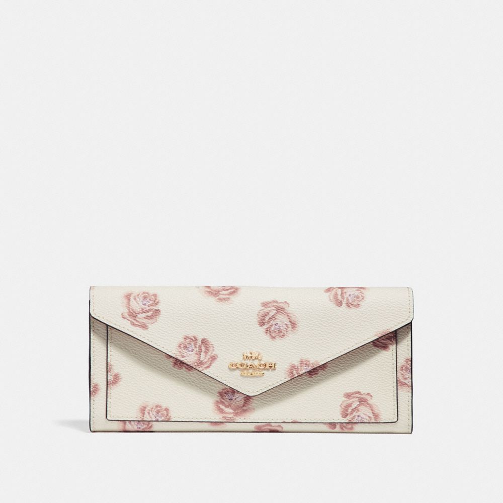 COACH 32437 SOFT WALLET WITH ROSE PRINT CHALK ROSE PRINT/LIGHT GOLD