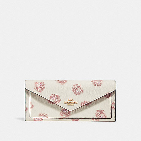 COACH 32437 SOFT WALLET WITH ROSE PRINT CHALK ROSE PRINT/LIGHT GOLD