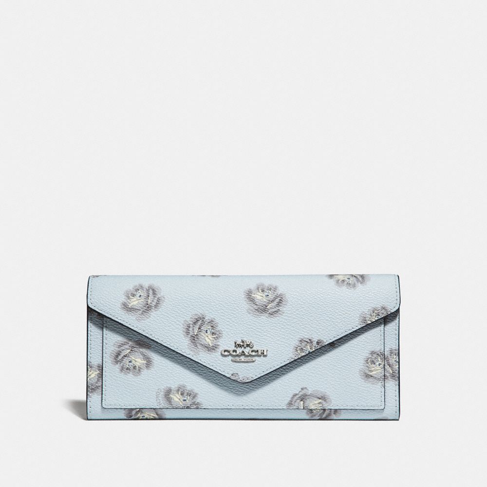COACH SOFT WALLET WITH ROSE PRINT - SKY ROSE PRINT/SILVER - 32437
