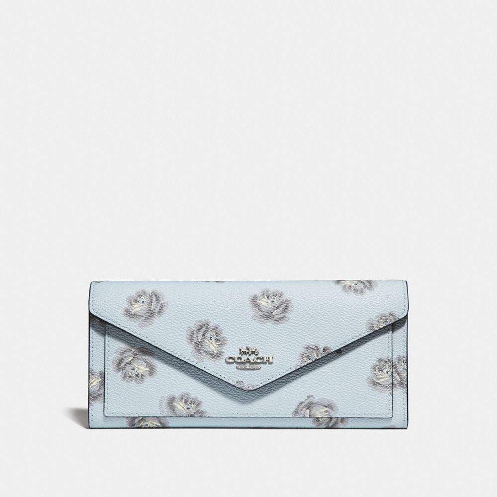 COACH 32437 SOFT WALLET WITH ROSE PRINT SKY ROSE PRINT/SILVER