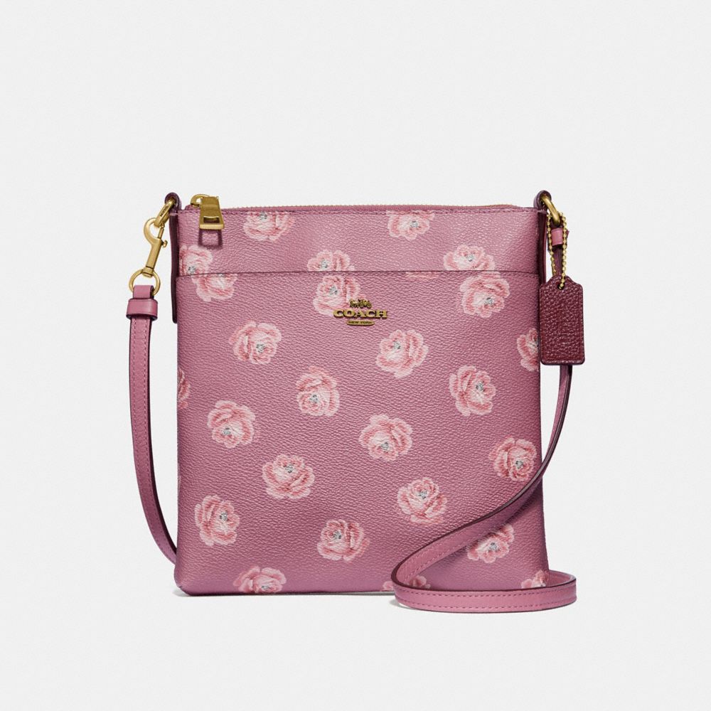 KITT MESSENGER CROSSBODY WITH ROSE PRINT - 32454 - ROSE ROSE PRINT/BRASS