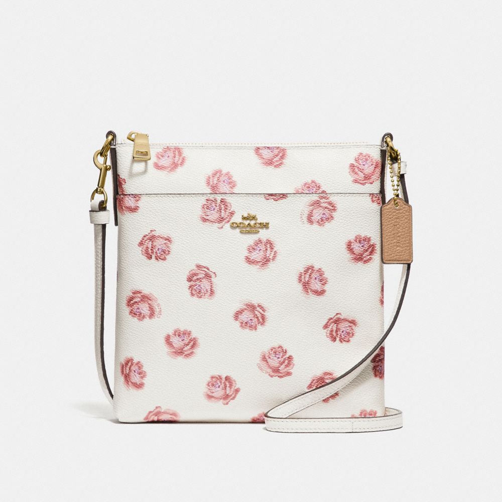 KITT MESSENGER CROSSBODY WITH ROSE PRINT - 32454 - CHALK ROSE PRINT/LIGHT GOLD