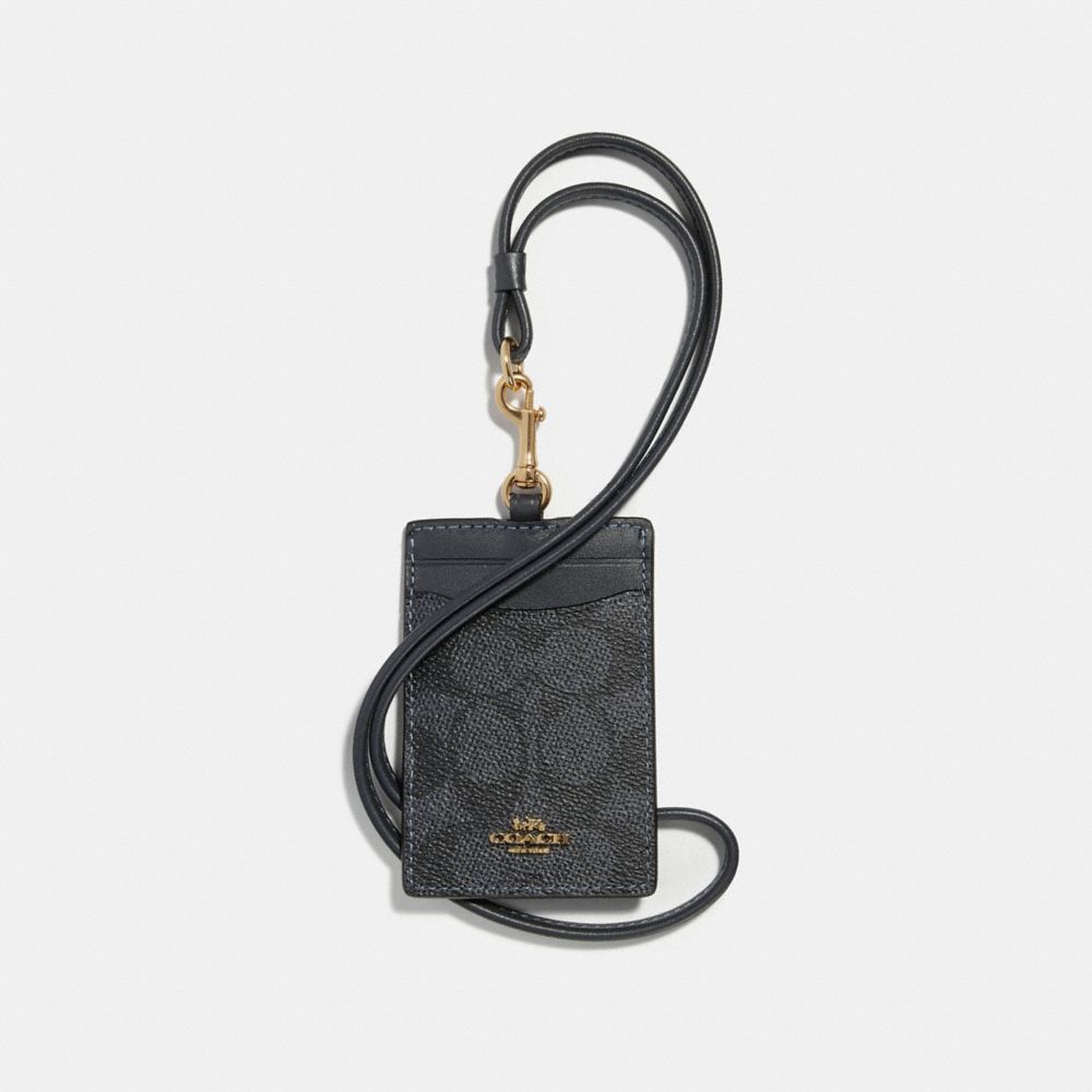 ID LANYARD IN COLORBLOCK SIGNATURE CANVAS - CHARCOAL/MIDNIGHT NAVY/LIGHT GOLD - COACH 32475