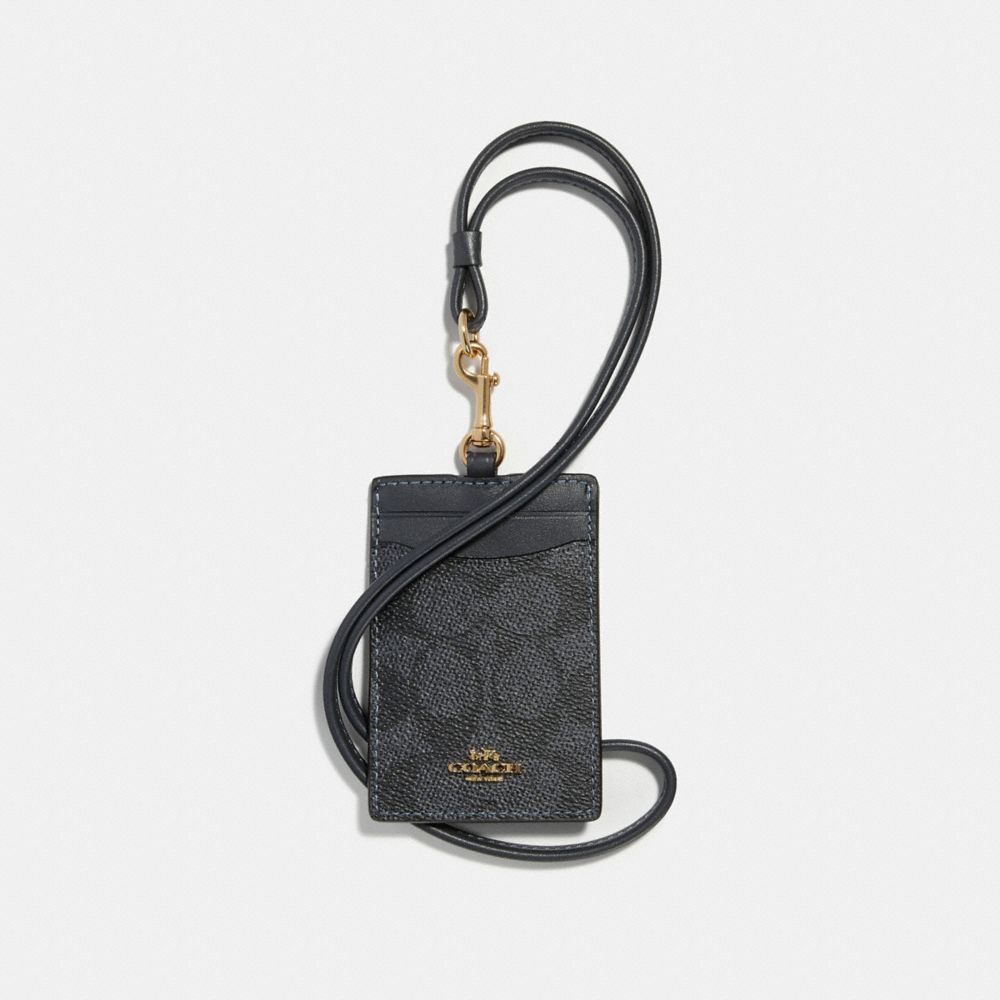 COACH 32475 Id Lanyard In Colorblock Signature Canvas CHARCOAL/MIDNIGHT NAVY/LIGHT GOLD