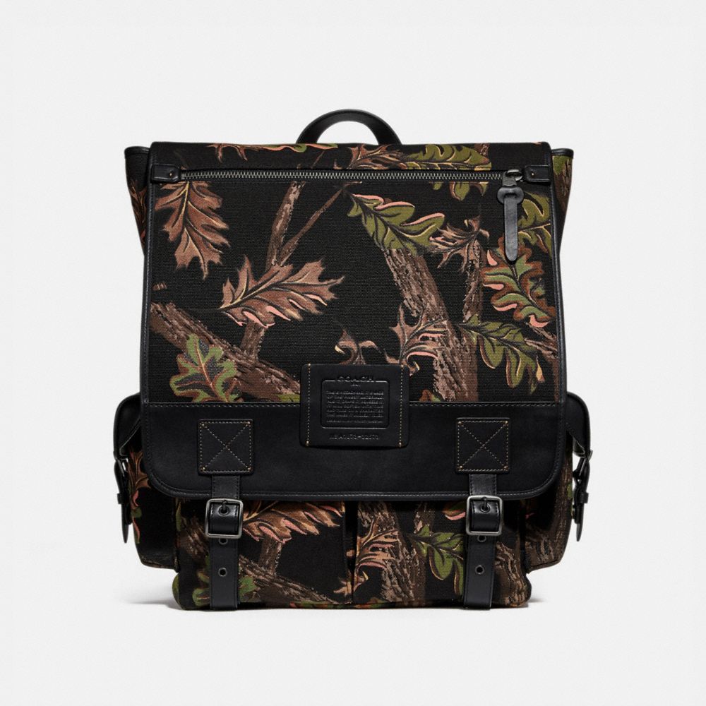 SCOUT BACKPACK WITH OAK LEAF PRINT - BLACK/BLACK COPPER FINISH - COACH 32573