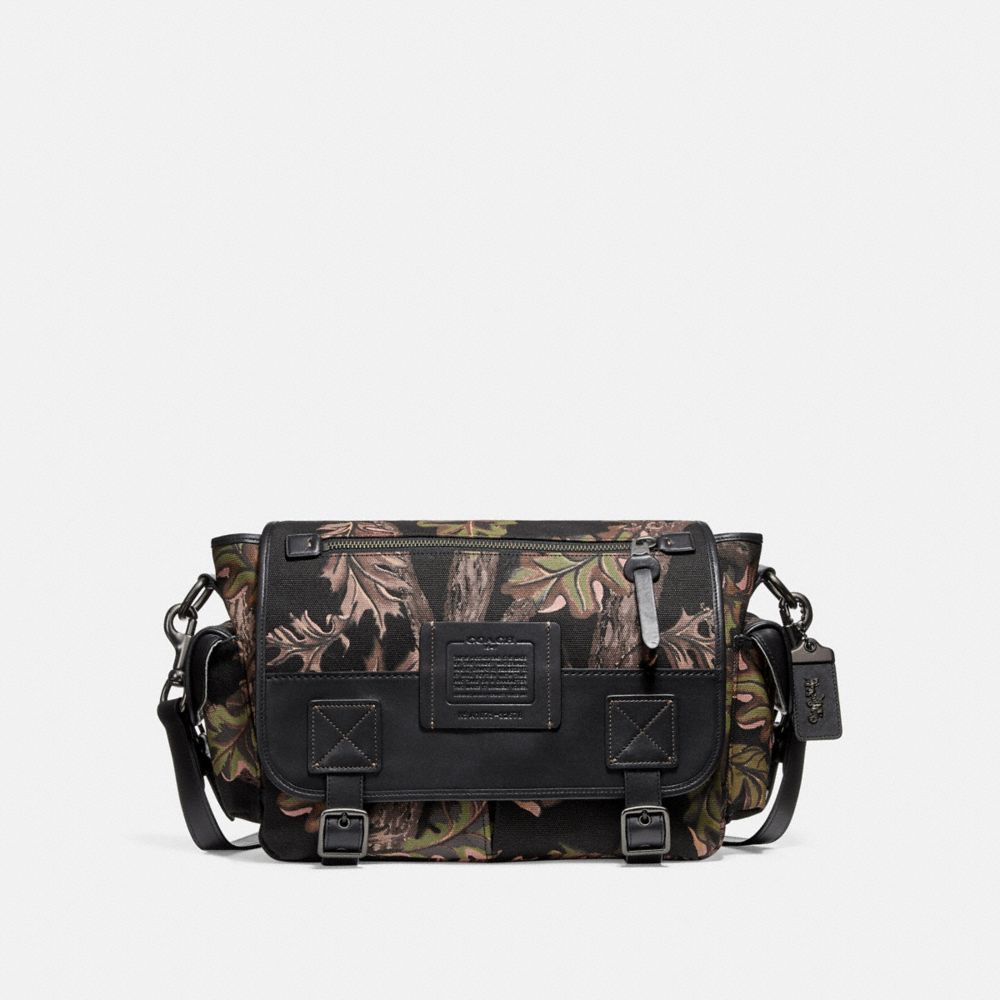 COACH 32578 SCOUT MESSENGER WITH OAK LEAF PRINT BLACK/BLACK COPPER FINISH